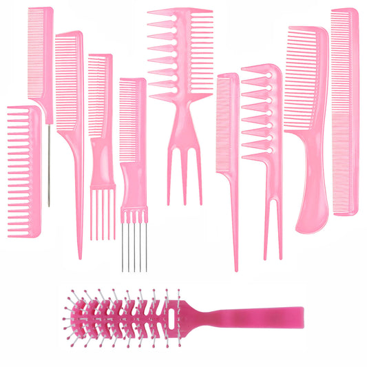 AC063 - 10 Hair Combs, 1 Vented Hair Brush by Wig Aisle in color AC-PINK
